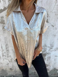 Full Size Collared Neck Short Sleeve Shirt Plus Size - Store 42