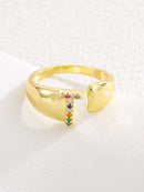 18K Gold-Plated Zircon Letter Ring T onesize