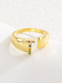 18K Gold-Plated Zircon Letter Ring T onesize