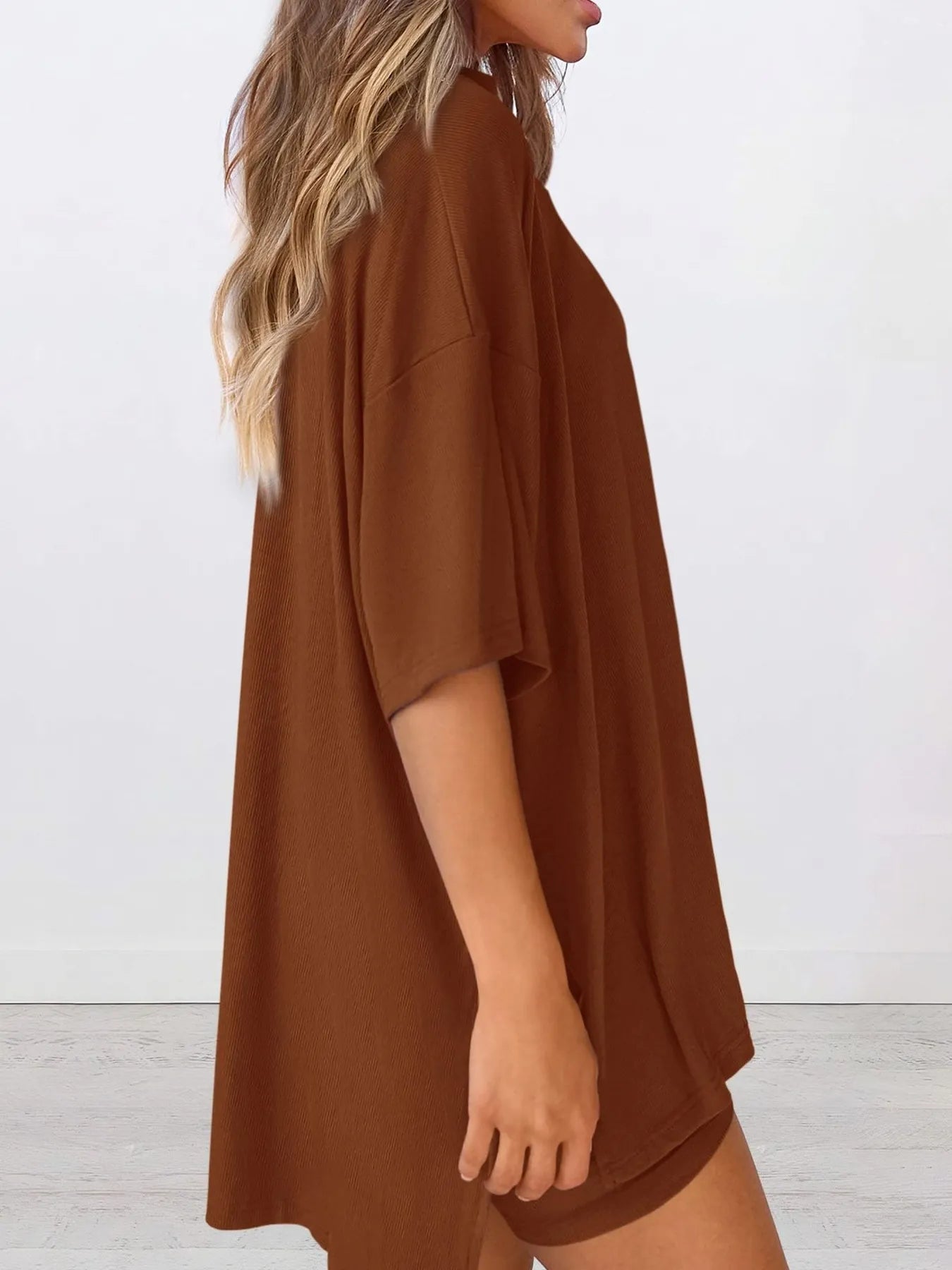 Full Size Oversized Round Neck Top and Shorts Set Plus Size