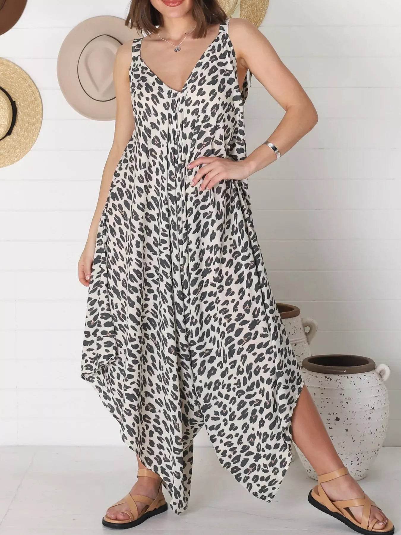 Full Size Leopard Print V-Neck Wide Leg Jumpsuit Plus Size - Store 42