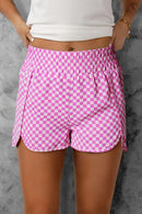 Smocked Elastic Waist Checkered Shorts Pink