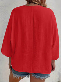 Full Size Casual V-Neck Button Down Relaxed Fit Blouse Plus Size - Store 42