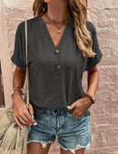 Full Size Casual Notched Short Sleeve Blouse Plus Size - Store 42
