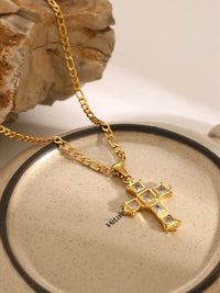 18K Gold-Plated Stainless Steel Zircon Cross Pendant Necklace - Elegant Christian Jewelry - Store 42