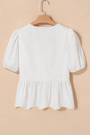 Bow Knot Decor Square Neck Puff Sleeve Peplum Top