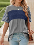 Stylish Color Block Striped Sleeve Casual T-Shirt for Everyday Comfort and Versatility - Store 42