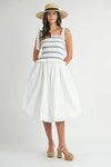 MABLE Smocked Bodice Bubble Midi Dress Off White