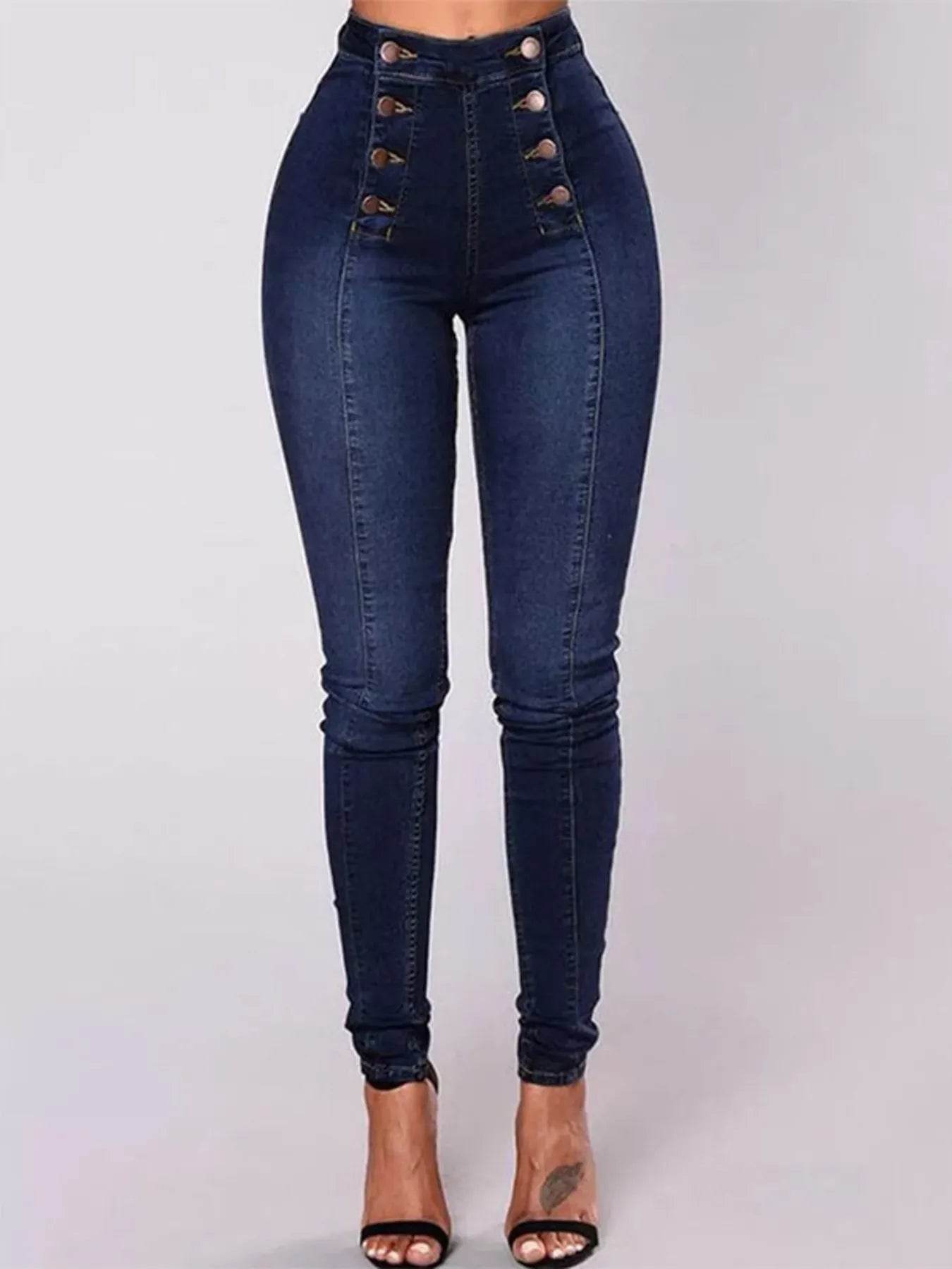 Full Size High-Waisted Double-Breasted Skinny Jeans Plus Size - Store 42
