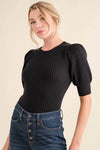And The Why Puffed Half Sleeve Rib Basic Bodysuit - Store 42