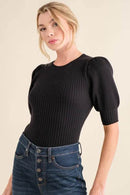 And The Why Puffed Half Sleeve Rib Basic Bodysuit - Store 42