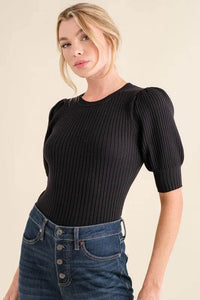 And The Why Puffed Half Sleeve Rib Basic Bodysuit - Store 42