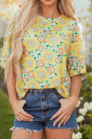 Floral Print Oversized T-Shirt with Round Neck - Soft Stretchy 95% Polyester Blend - Store 42
