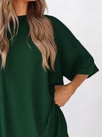 Full Size Oversized Round Neck Top and Shorts Set Plus Size
