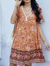 Floral Print V-Neck Summer Dress Tangerine