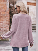 Slightly Stretchy Ruched Round Neck Long Sleeve T-Shirt - Casual Everyday Essential - Store 42