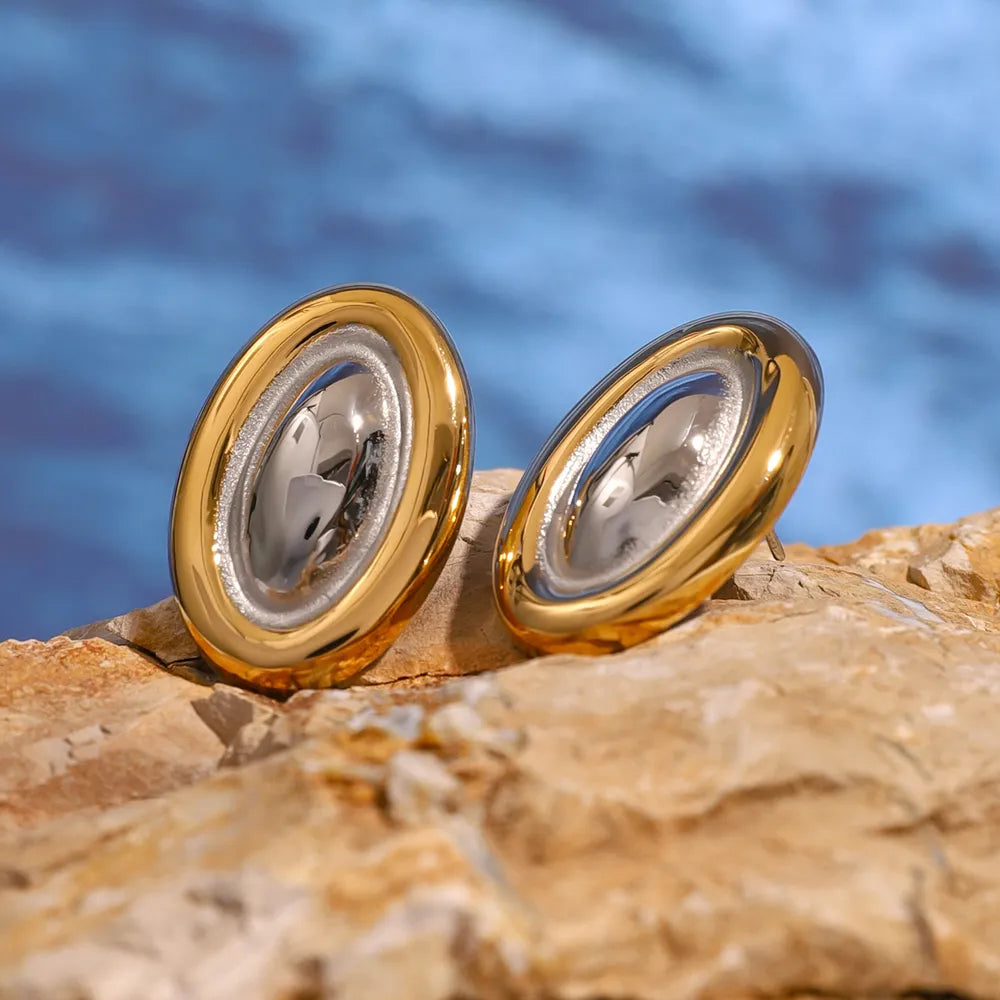 Stylish 18K Gold-Plated Stainless Steel Stud Earrings - Elegant Lightweight Design