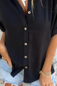Full Size Casual Button Down Short Sleeve Loose Shirt Plus Size - Store 42