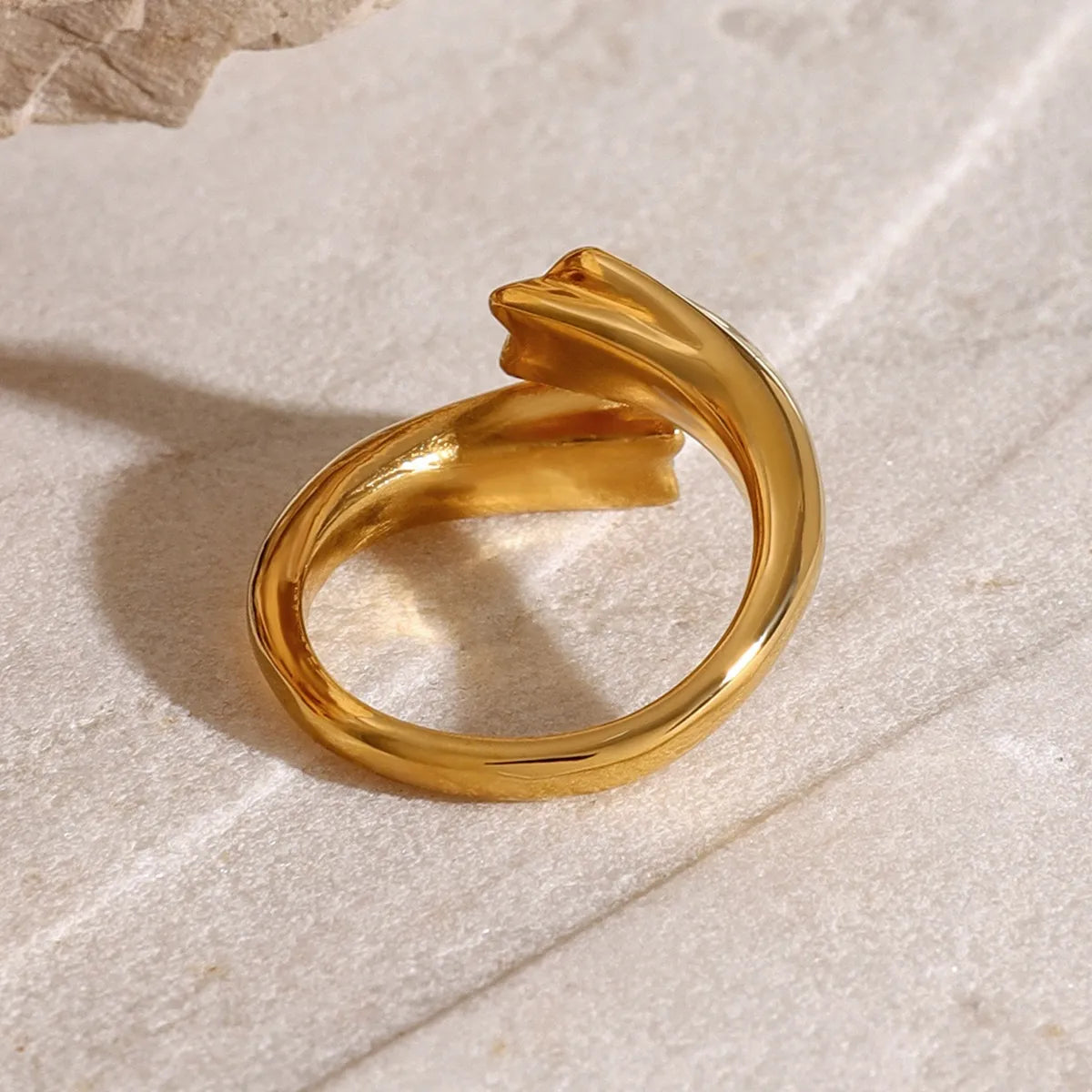 Gold Adjustable Star Crystal Ring with Zircon Accent Stones - Elegant Stainless Steel Jewelry