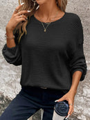 Plus Size Relaxed Fit Waffle Knit Round Neck T-Shirt