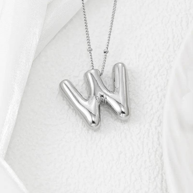 Elegant Copper Bubble Letter Pendant Necklace - Platinum-Plated, 17.7 in Chain Length - Store 42