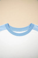 Stylish Color Block Crew Neck T-Shirt with Exposed Seams - Soft Cotton Blend, Slightly Stretchy - Store 42