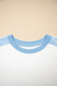 Stylish Color Block Crew Neck T-Shirt with Exposed Seams - Soft Cotton Blend, Slightly Stretchy - Store 42