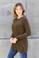 Basic Bae Women's Full Size Round Neck Long Sleeve Top with Pockets and Moderate Stretch - Store 42