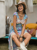 Frill Printed Cap Sleeve Dress