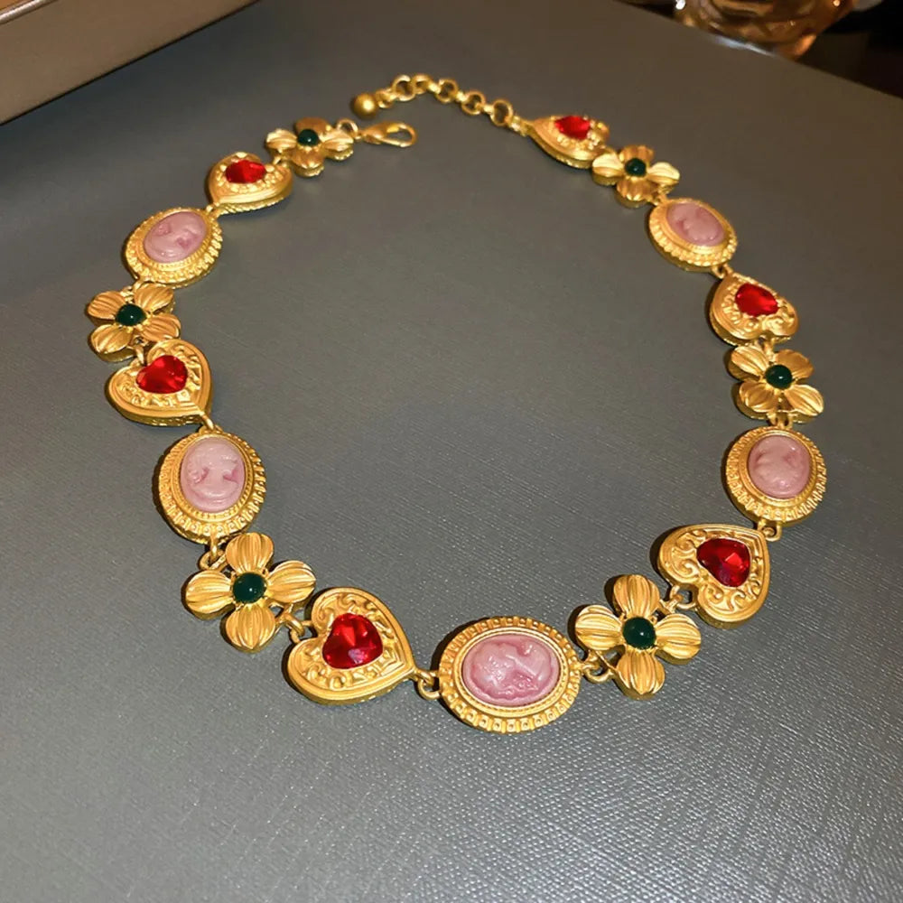 Elegant Copper Inlaid Rhinestone Necklace with 15.3" Chain - Unique Acrylic & Rhinestone Design