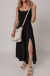 Side Slit Scoop Neck Wide Strap Dress Black