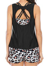 Cutout Printed Round Neck Three-Piece Swim Set Leopard