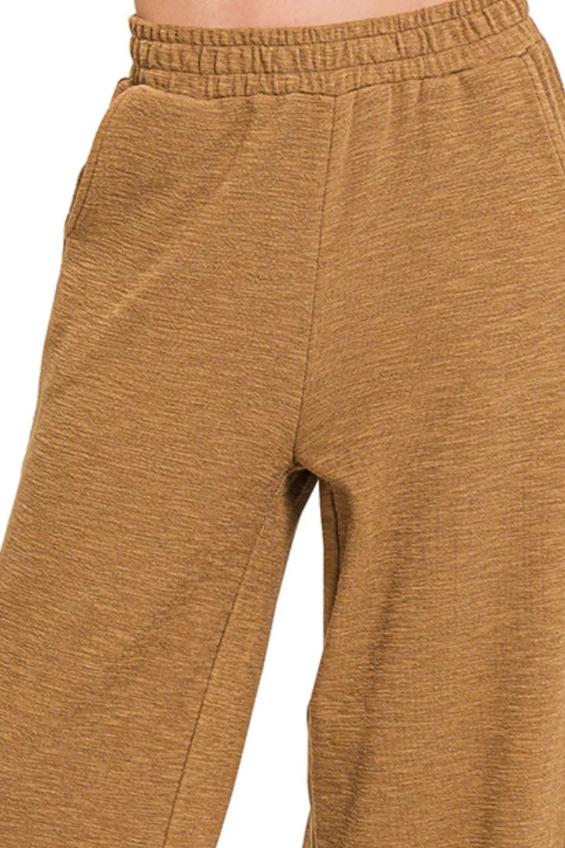Zenana Cotton Slub Wide Leg Pants
