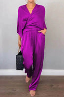 Full Size Wrap Surplice Top and Pants Set Plus Size - Store 42