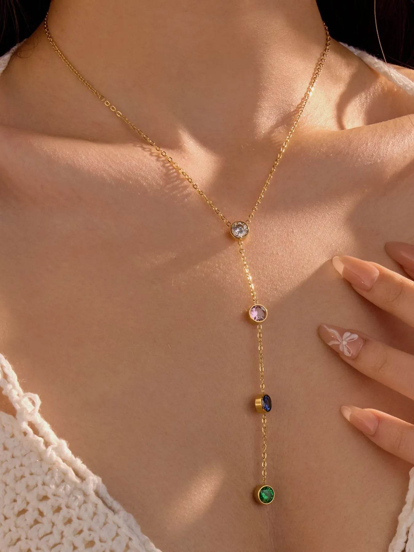 18K Gold-Plated Stainless Steel Zircon Y-Drop Necklace