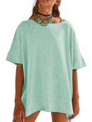 Oversized Round Neck Drop-Shoulder T-Shirt Light Green