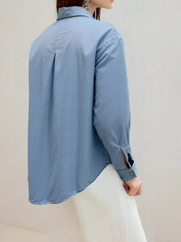 Full Size Button-Up Long Sleeve Denim Shirt Plus Size - Store 42