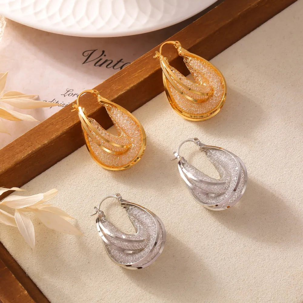 Stunning Copper U-Shaped Earrings with 18K Gold & Glass Stone Accents