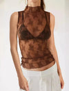 Lace Mock Neck Top Brown