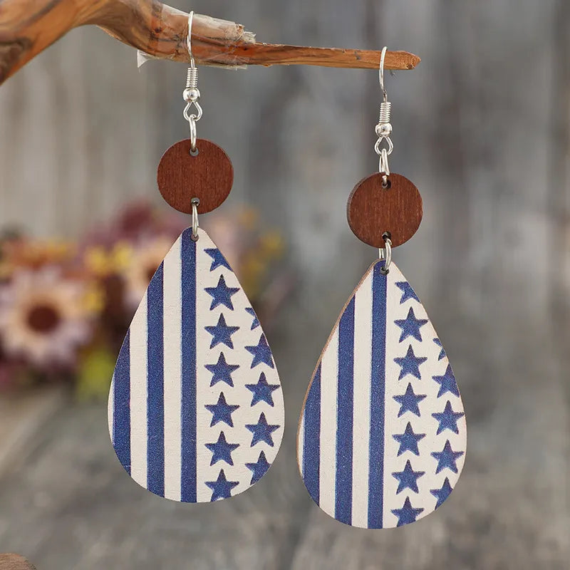 Trendy Printed PU Leather Dangle Earrings - Lightweight Alloy and Wood Jewelry, 3.7 Inch Length