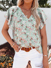Full Size Flutter Sleeve Floral V-Neck Blouse Plus Size - Store 42