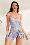 Drawstring Scoop Neck Wide Strap One-Piece Swimwear Floral