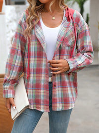 Plaid Button-Up Hooded Shirt