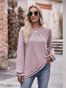 Slightly Stretchy Ruched Round Neck Long Sleeve T-Shirt - Casual Everyday Essential - Store 42