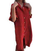 Full Size Casual Linen Button-Down Shirt Dress Plus Size - Store 42