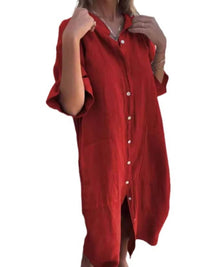 Full Size Casual Linen Button-Down Shirt Dress Plus Size - Store 42