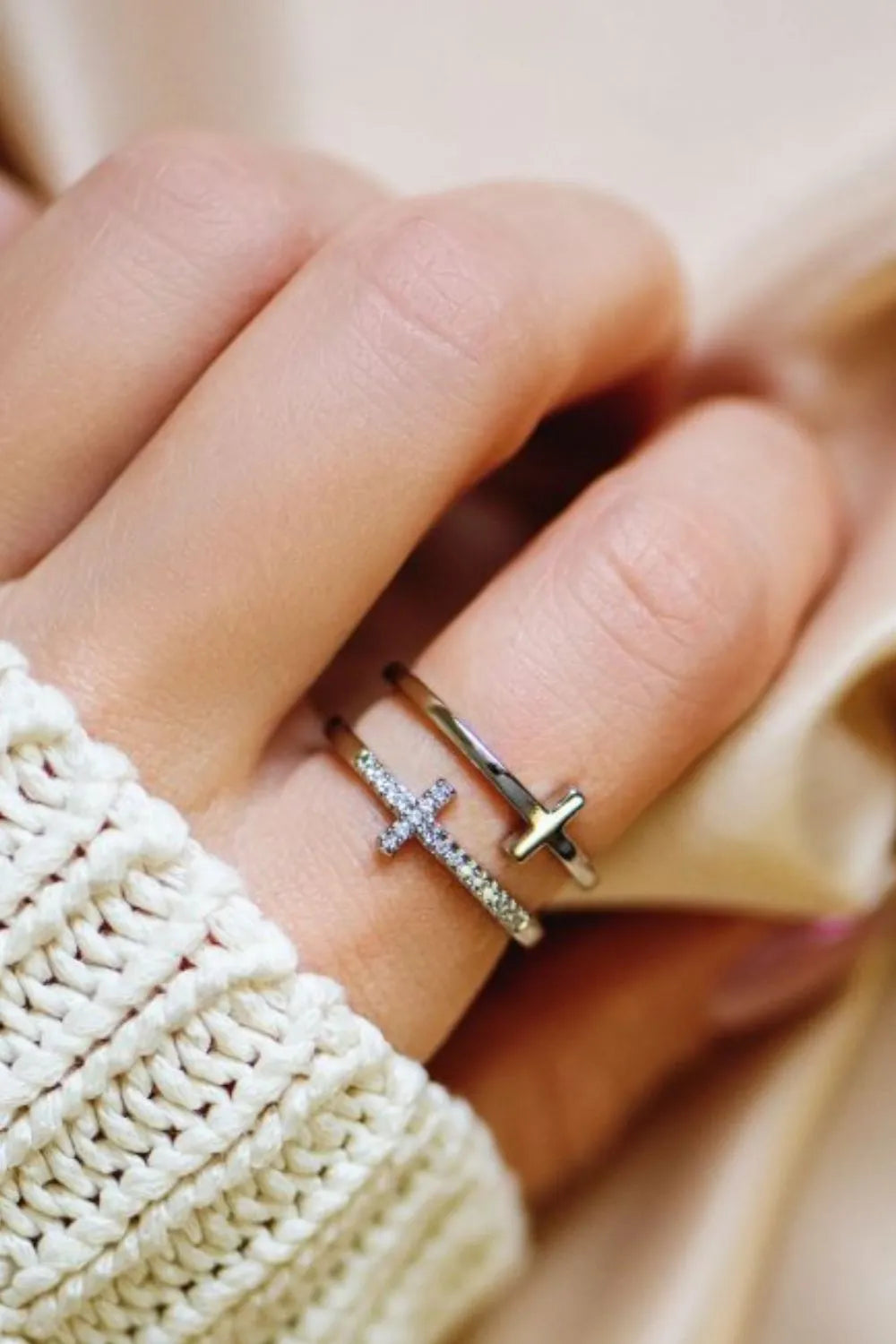 Adjustable 925 Sterling Silver Cross Ring with Inland Zircon - Stylish Religious Jewelry