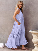 Ruffled Sleeveless Tiered Maxi Dress with Pockets Lilac