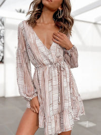 Cutout Back Surplice Long Sleeve Dress Camel