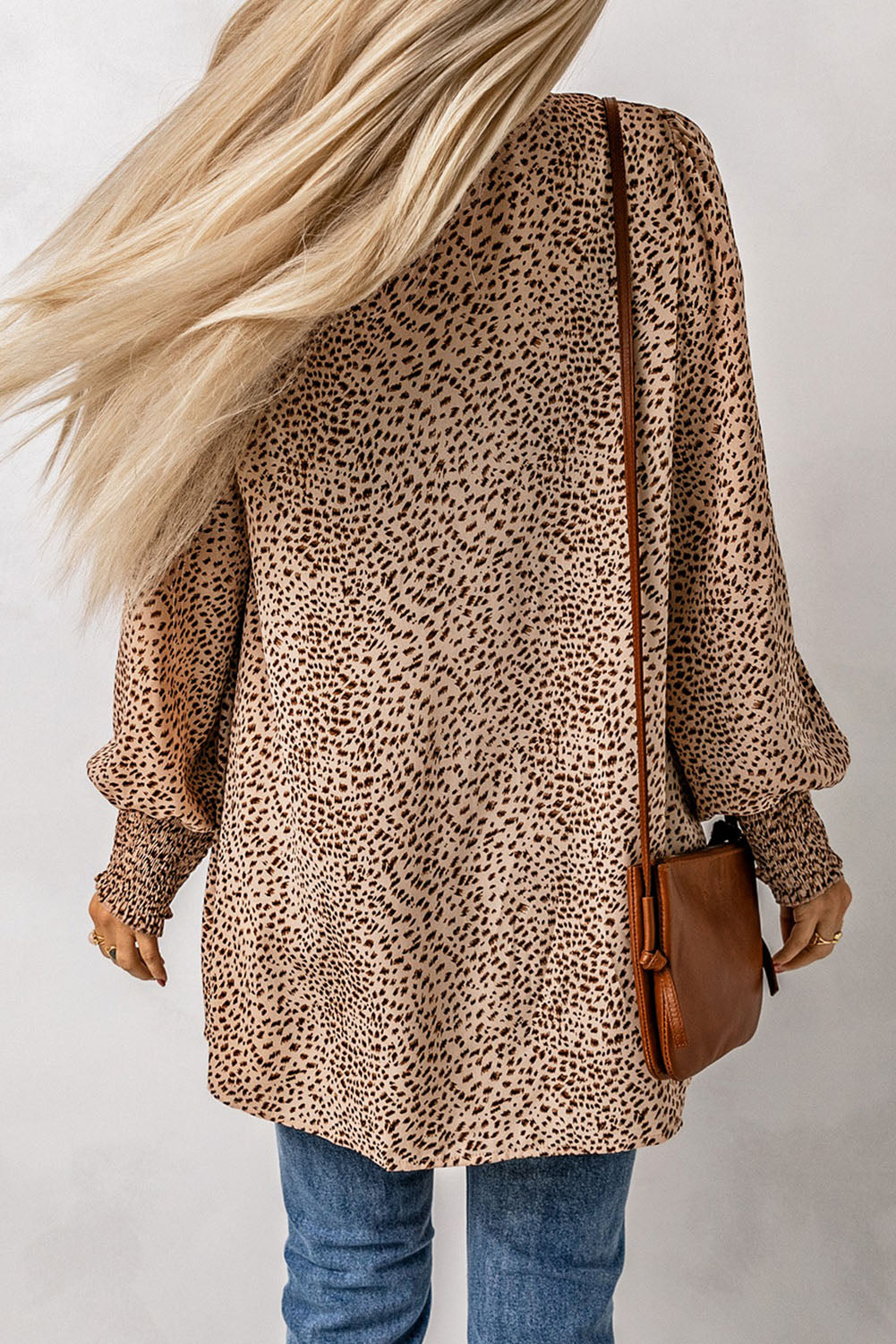 Casual Leopard Print Balloon Sleeve Long Cardigan with Open Front for Women